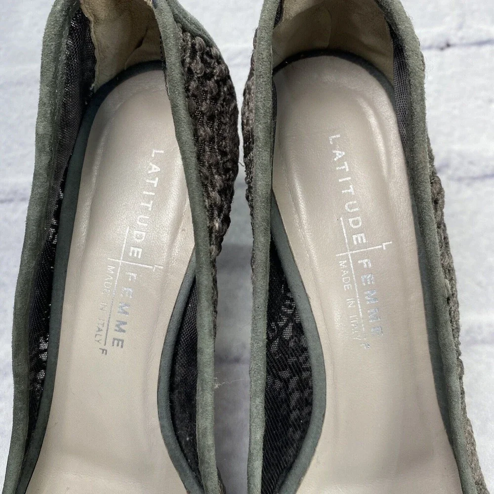 Latitude Femme Italy Pumps Women Size 40 US 9 Gray Suede Crochet Mesh 3